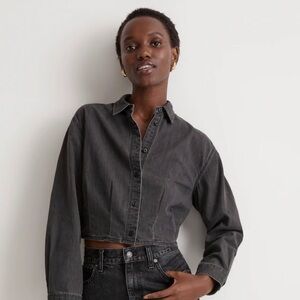 Madewell Denim Pleated Cropped Button-Up Shirt